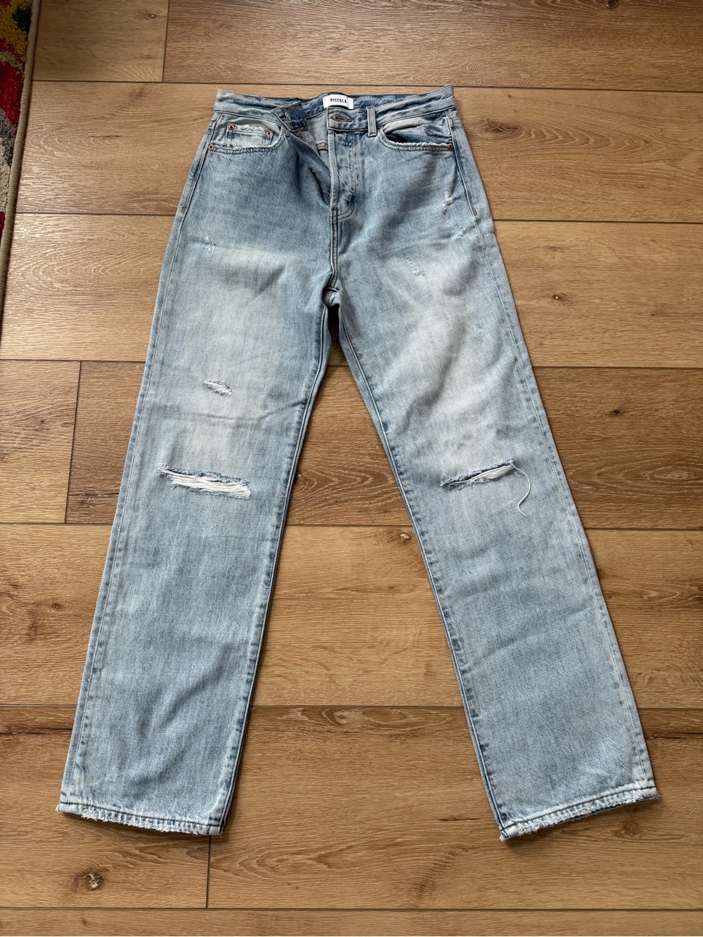 pistola Light Wash Distressed Straight-Leg Jeans